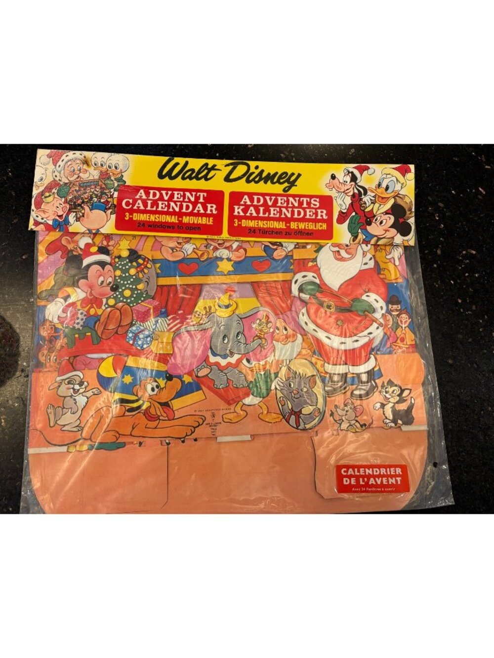 Vintage Disney Christmas Advent Calendar Mickey Dumbo Santa NOS New Large